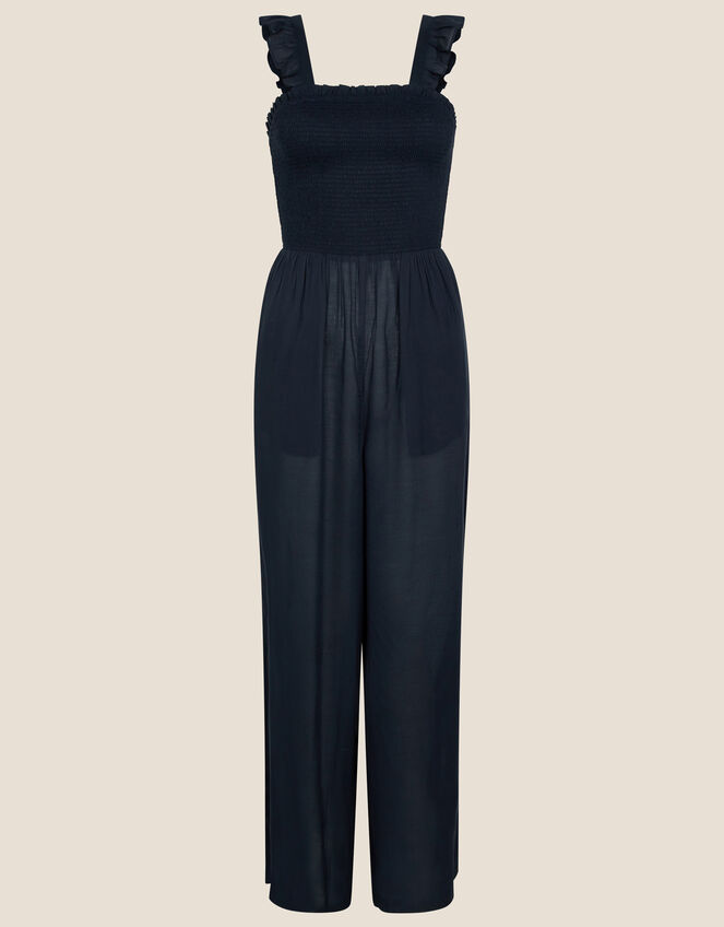 Ruby Ruffle Strap Jumpsuit in LENZING™ ECOVERO™, Blue (NAVY), large