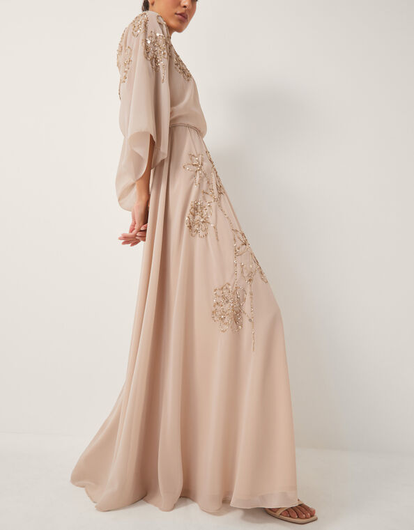 Skyla Floral Embellished Maxi Wrap Dress, Nude (NUDE), large