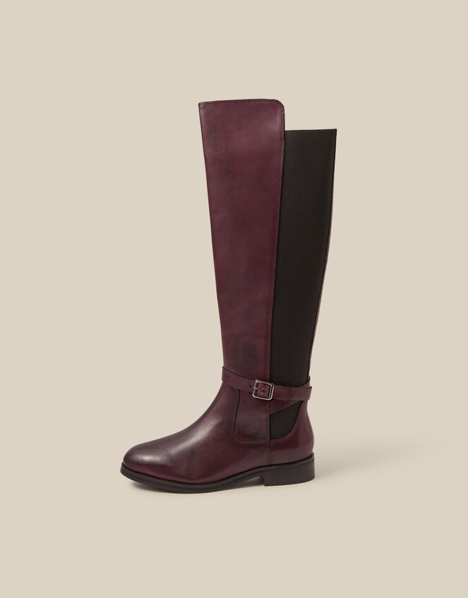 Milly Leather Knee High Boots , Red (BURGUNDY), large