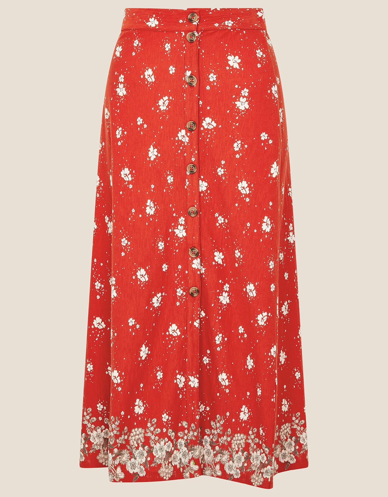 Ditsy Floral Side Button Midi Skirt Red