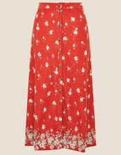 Ditsy Floral Side Button Midi Skirt, Red (RED), large