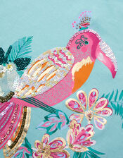 Tina Tropical Toucan Embellished T-Shirt, Green (GREEN), large