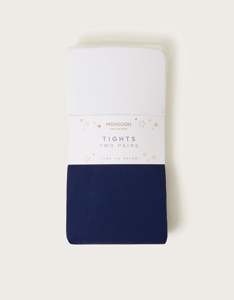 2-Pack Plain Tights, Blue (NAVY), large