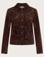 Aida Leopard Print Crop Jacket, Brown (BROWN), large