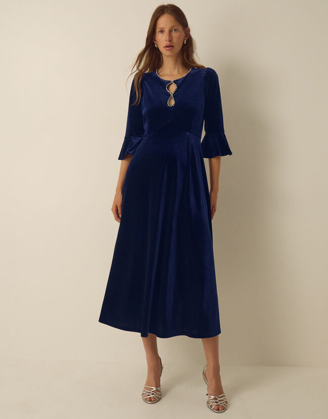 Clara Embellished Velvet Midi Dress, Blue (NAVY), large