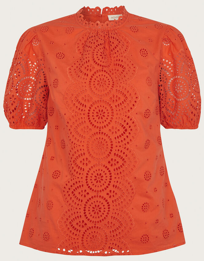 Alessa Cutwork Puff Sleeve Top, Orange (ORANGE), large