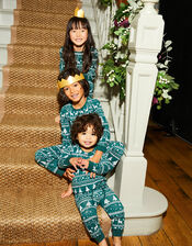 MINI ME Unisex Fair Isle Christmas Pyjama Set, Green (GREEN), large