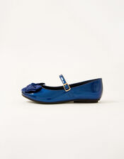 Organza Bow Patent Ballerina Flats, Blue (NAVY), large