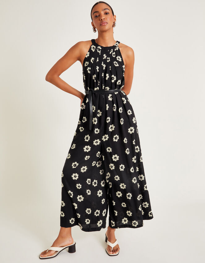 Lei Floral Wide Leg Jumpsuit, Black (BLACK), large