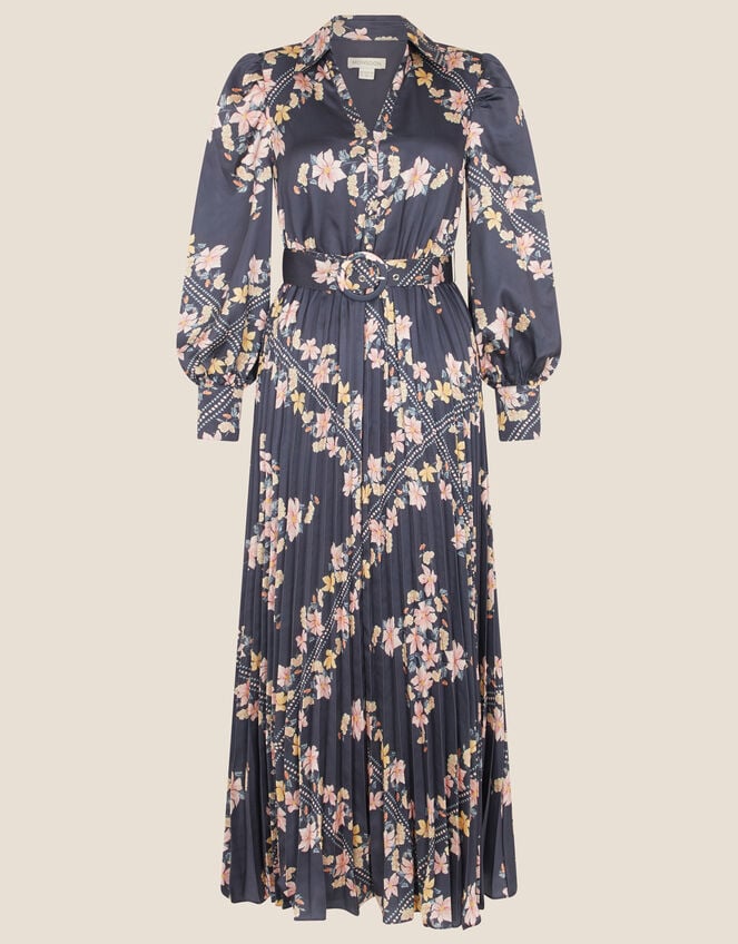 Phillipa Pleated Shirt Dress in Recycled Polyester, Grey (CHARCOAL), large