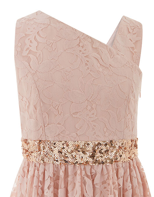 Abigail One Shoulder Lace Dress with Sequins Pink