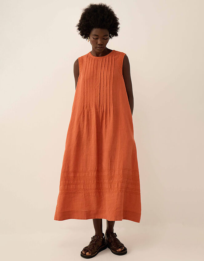 East Liza Sleeveless Linen Dress, Orange (ORANGE), large