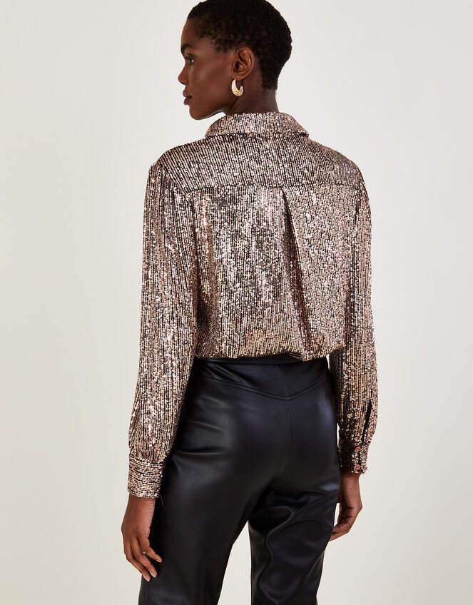 Megan Sequin Button Through Shirt, Gold (GOLD), large