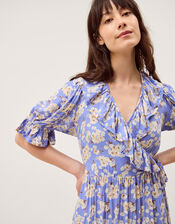 Sian Floral Print Ruffle Midi Dress, Blue (BLUE), large
