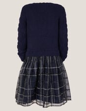 Bow Knit 2-in-1 Check Dress, Blue (NAVY), large