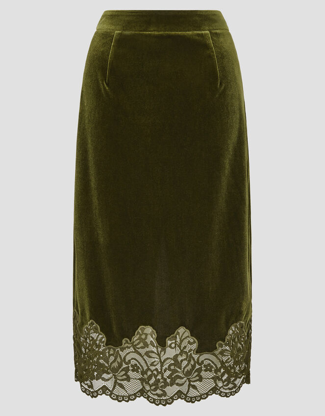 Andi Velvet Lace Pencil Skirt, Green (OLIVE), large