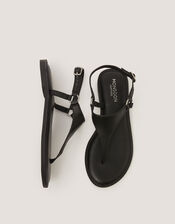 Immy Toe Post Leather Sandals, Black (BLACK), large