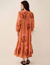 East Maisie Botanical Print Cotton Seersucker Dress, Orange (ORANGE), large