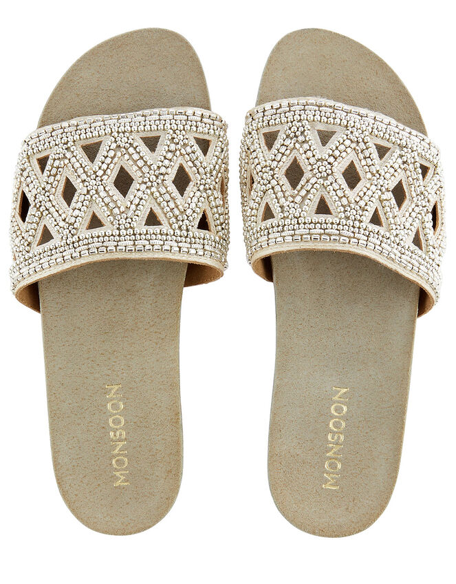 Beaded Slider Sandals, Gold (GOLD), large