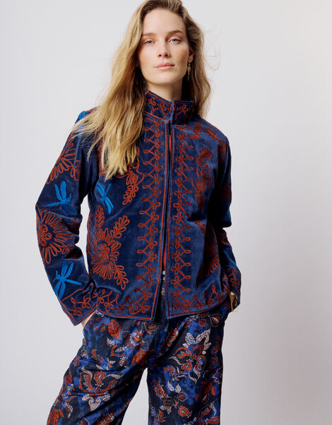 Moliin Cleo Embroidered Velvet Jacket, Blue (BLUE), large