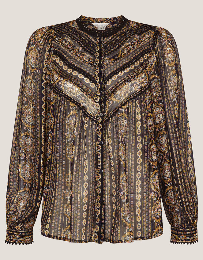 Darla Shimmer Print Blouse, Black (BLACK), large