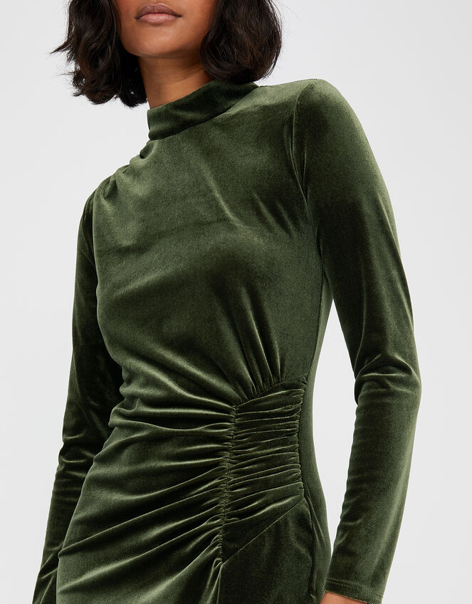 Caitlyn Velvet Long Sleeve Dress, Green (GREEN), large