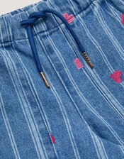 Embroidered Heart Stripe Denim Jeans, Blue (BLUE), large
