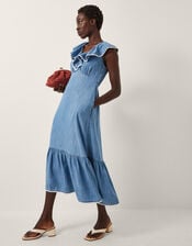 Dottie Sleeveless Ruffle Midi Dress, Blue (DENIM BLUE), large