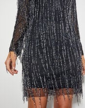Sylvia Embellished Fringe Dress, Black (BLACK), large