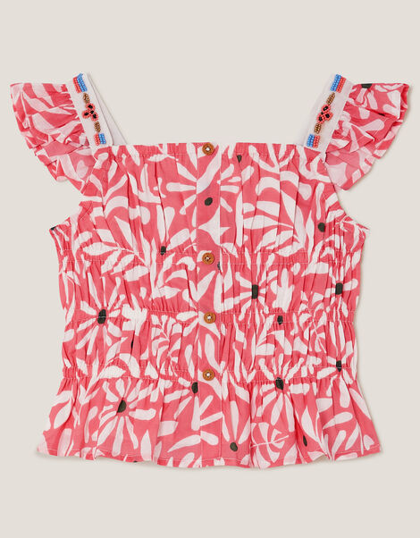 Floral Print Cropped Embellished Blouse, Multi (MULTI), large