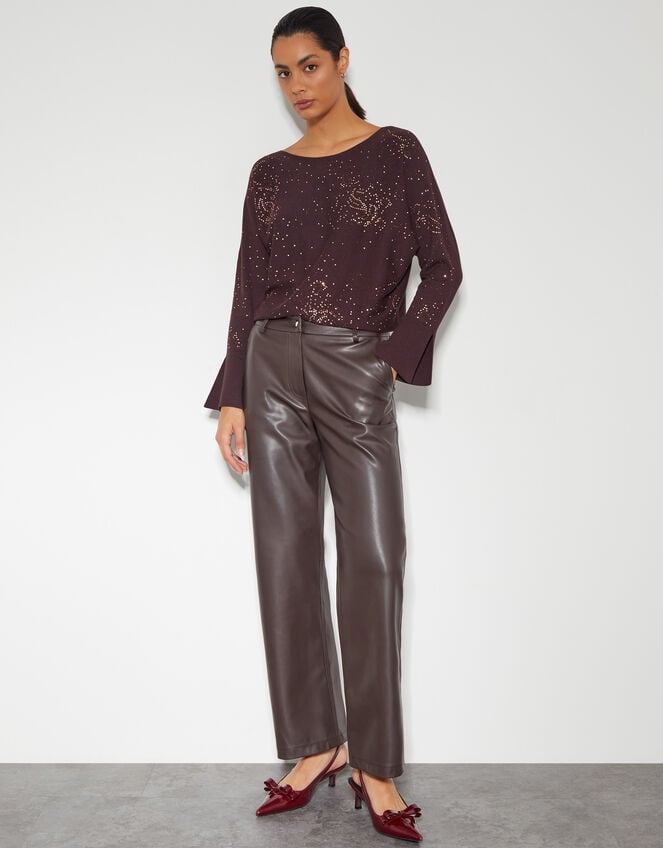 Hope Sparkle Stud Raglan Jumper, Brown (CHOCOLATE), large