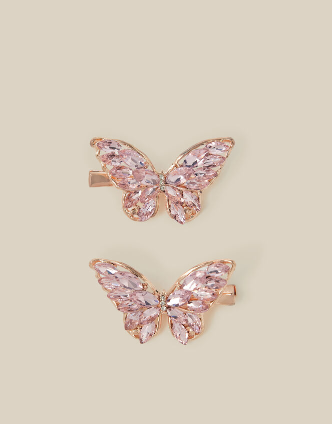 2-Pack Gemstone Butterfly Hair Clips, Gold (ROSE GOLD), large