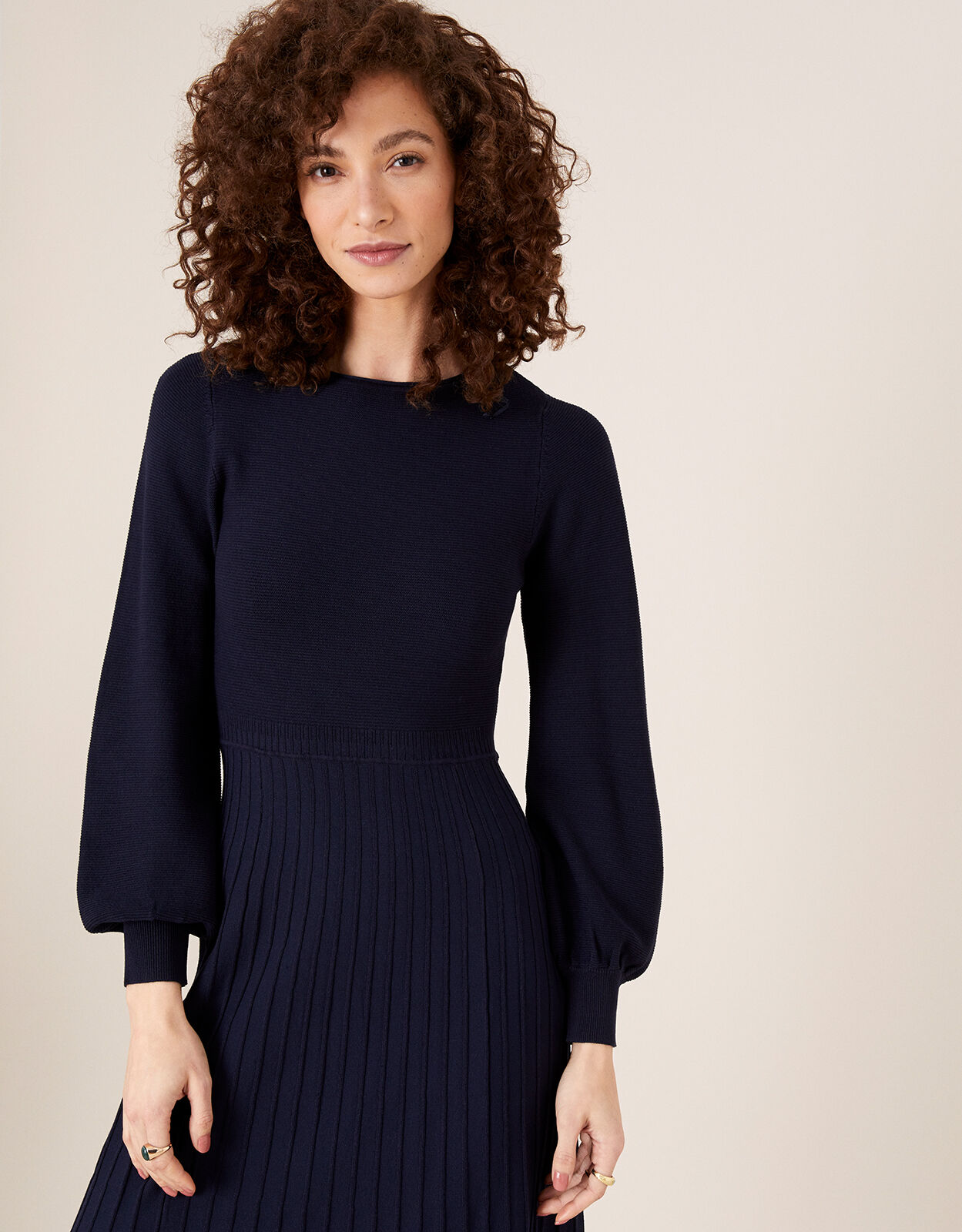 Pleated Knit Dress with LENZING ECOVERO Blue