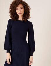 Pleated Knit Dress with LENZING™ ECOVERO™, Blue (NAVY), large