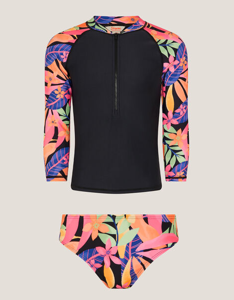 Tropical Floral UPF50+ Rash Vest & Briefs Set, Black (BLACK), large