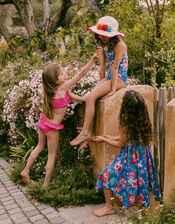 Floral Shirred Dress in Recycled Polyester, Blue (BLUE), large
