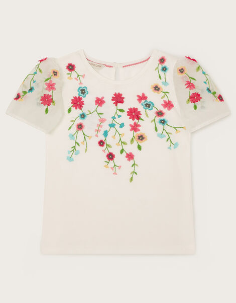 Floral Embroidered Top, White (WHITE), large