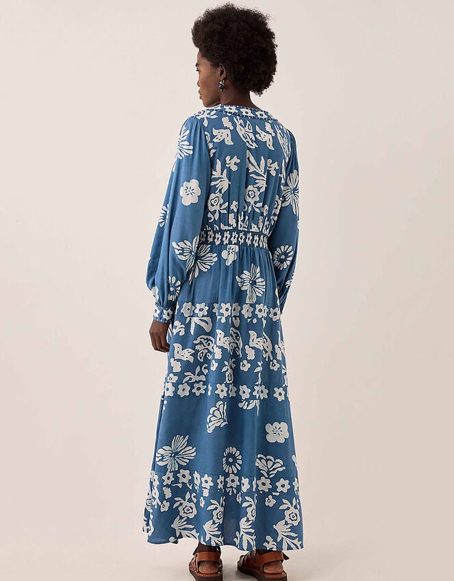 East Kris Hand-Batik Floral Maxi Dress, Blue (DARK BLUE), large