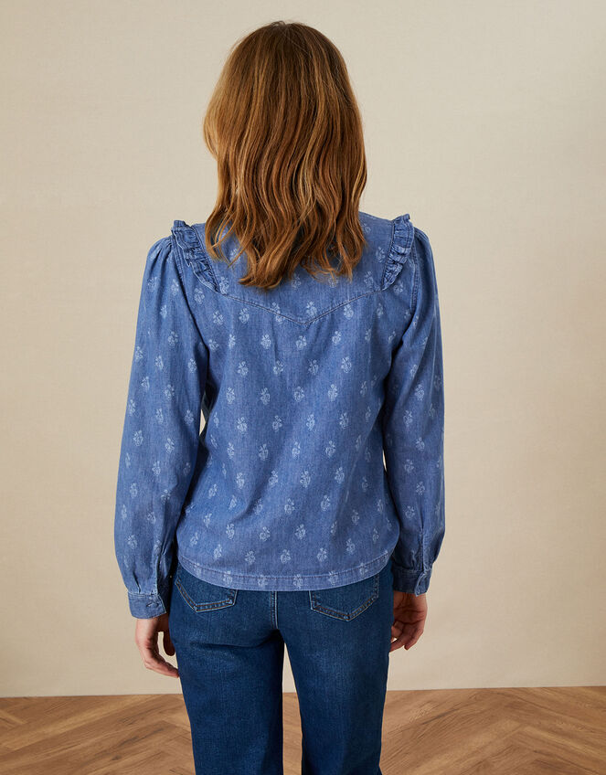 Laser Print Denim Shirt in Sustainable Cotton, Blue (BLUE), large