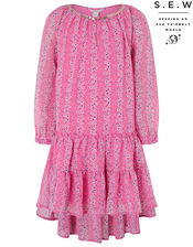 Trisha Floral Dress in Recycled Polyester, Pink (PINK), large