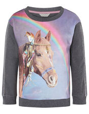 Sequin Horse Rainbow Sweatshirt, Grey (CHARCOAL), large