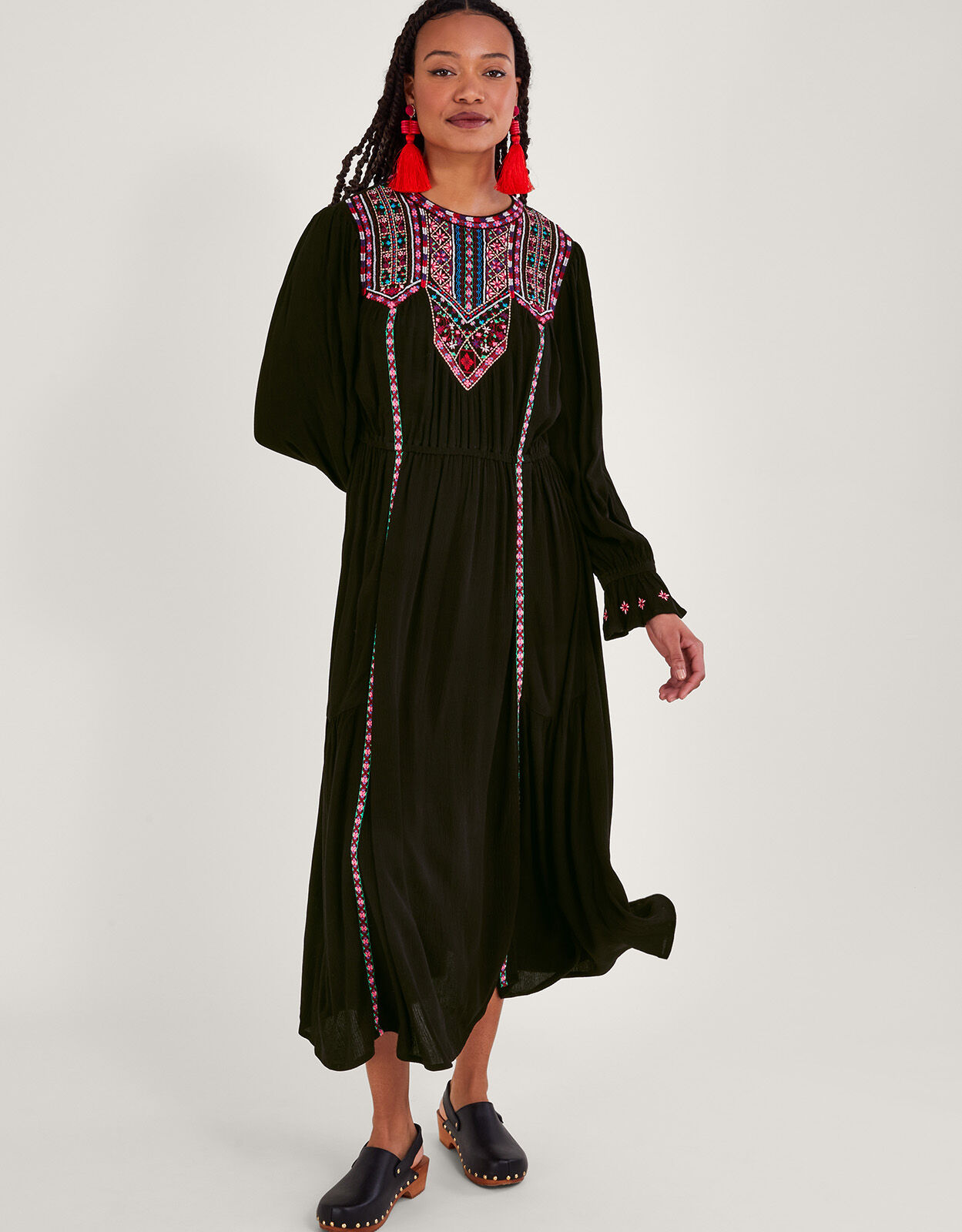 Neon Embroidered Maxi Dress Black