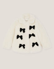 Bow Faux Fur Coat, Cream (CREAM), large