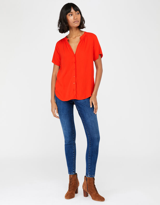 Zinnia Short Sleeve Blouse, Red (RED), large