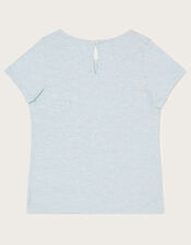Butterfly Applique Marl Short Sleeve T-Shirt, Blue (BLUE), large