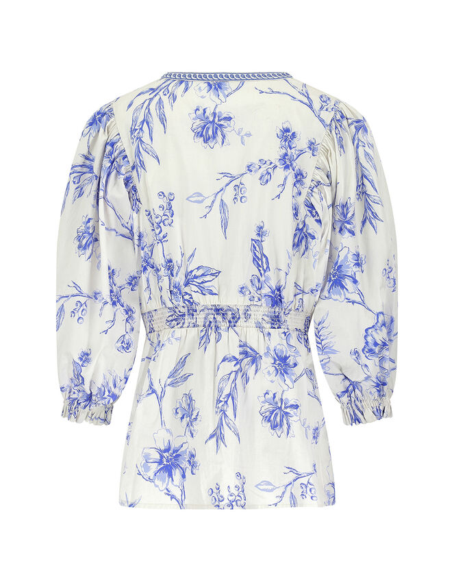 East Print Long Sleeve Blouse, Blue (BLUE), large