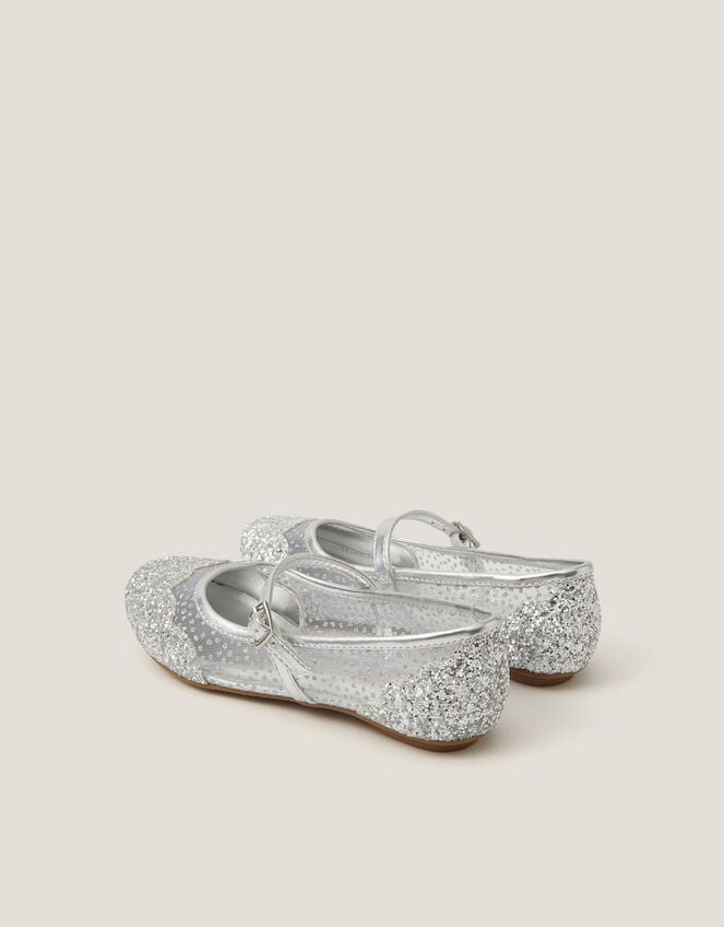 Glitter Mesh Ballet Flats, Silver (SILVER), large