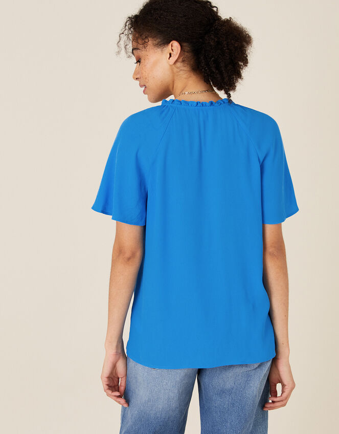 Tie Neck Short Sleeve Blouse, Blue (BLUE), large