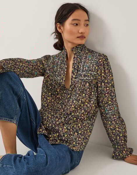 Harriet Embellished Floral Blouse, Black (BLACK), large