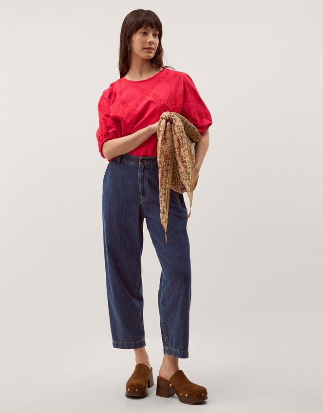 Ellie Puff Sleeve Embroidered Top, Red (RED), large